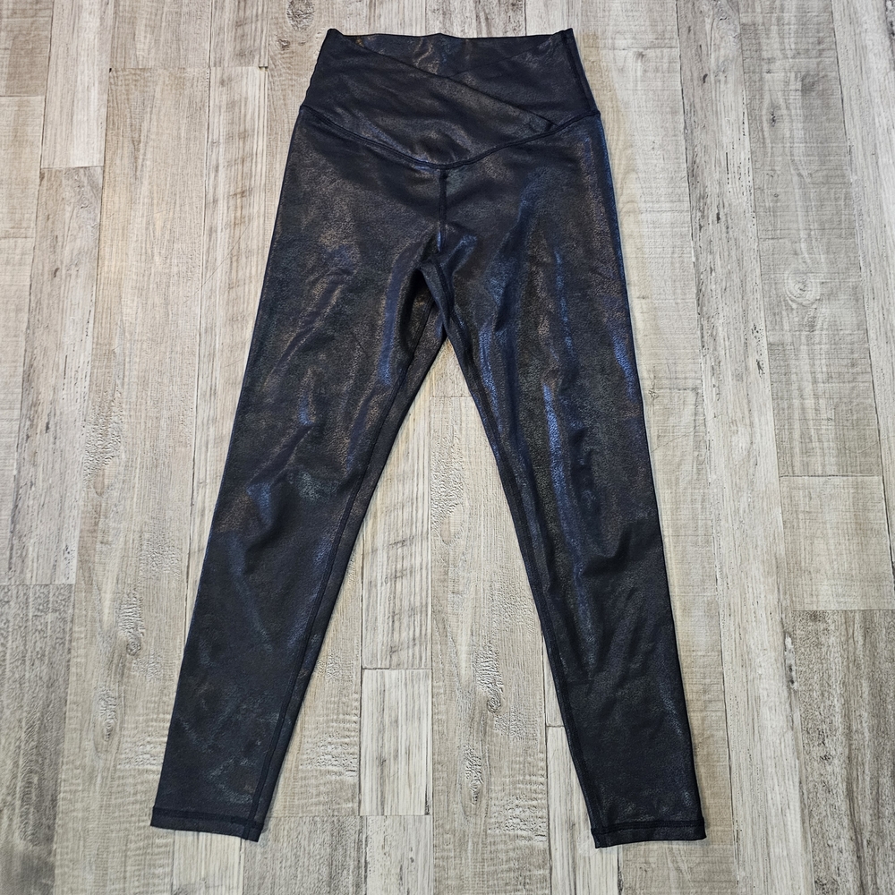 Aerie Offline High Waisted Legging Metallic Black Liquid Faux Leather Size M